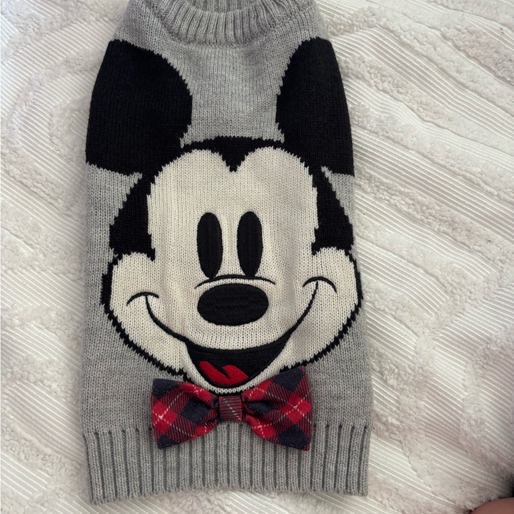 Disney PET Gray Sweater with Mickey Mouse and Red Bow Tie